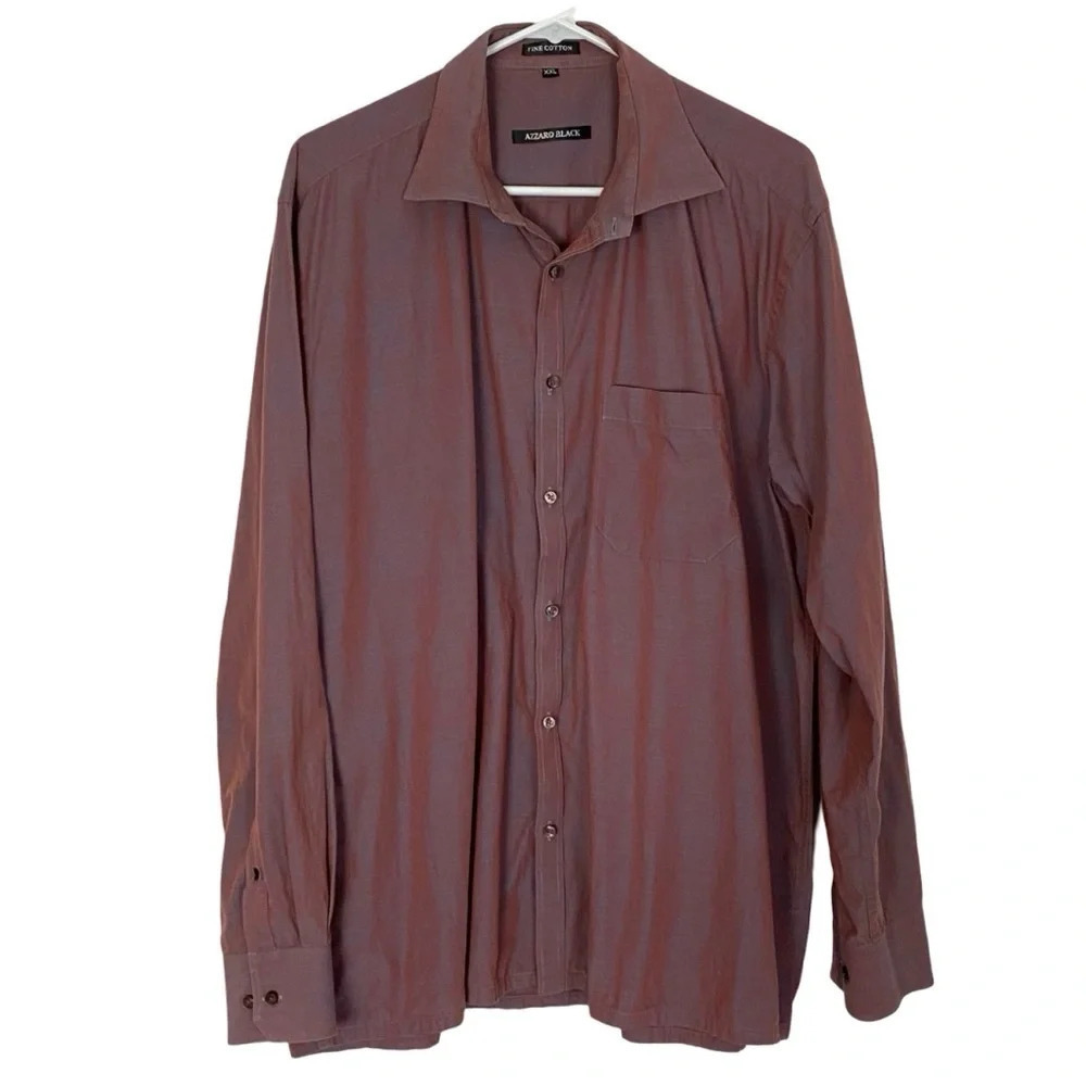 Azzaro Button Down Shirt Mens XXL Iridescent Blue Gray Pink Fine Cotton Pocket